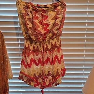 Ramy Brook Strapless Zigzag Dress - Red and Gold